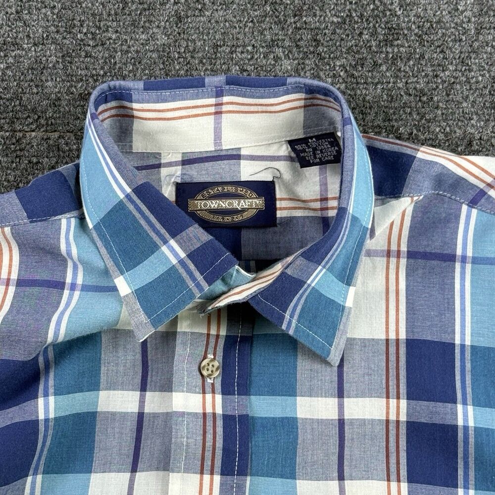 VINTAGE JC PENNEY TOWNCRAFT BUTTON DOWN LONGSLEEVE SHIRT BLUE GEOMETRIC MENS M